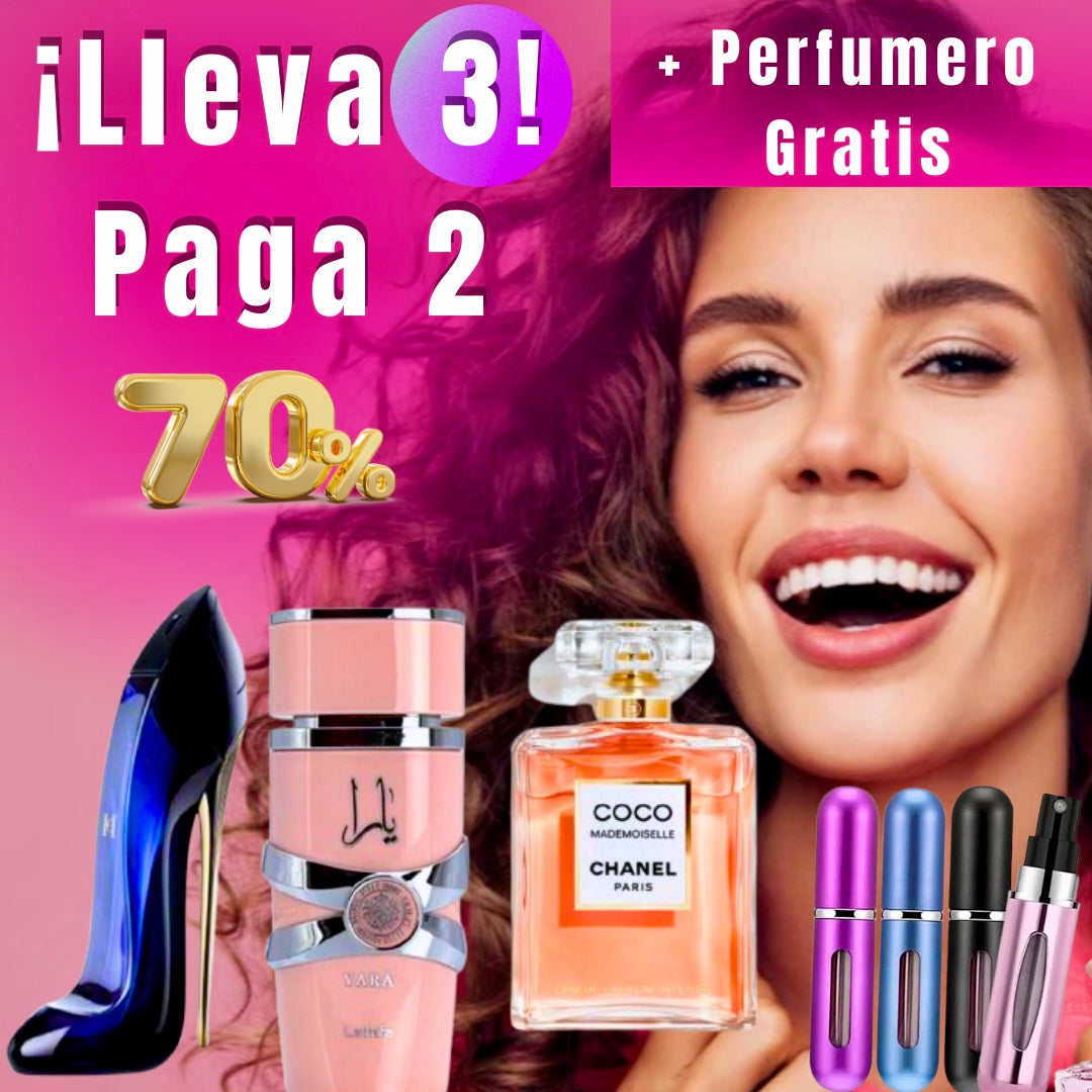 🌟 ¡Lleva 3 y Paga 2! Good Girl, Yara Lattafa & Coco Mademoiselle + un perfumero GRATIS. ¡Aprovecha el 70% OFF,  🔥 ¡Solo quedan 15 kits disponibles! Haz clic y asegura el tuyo ahora!🌟